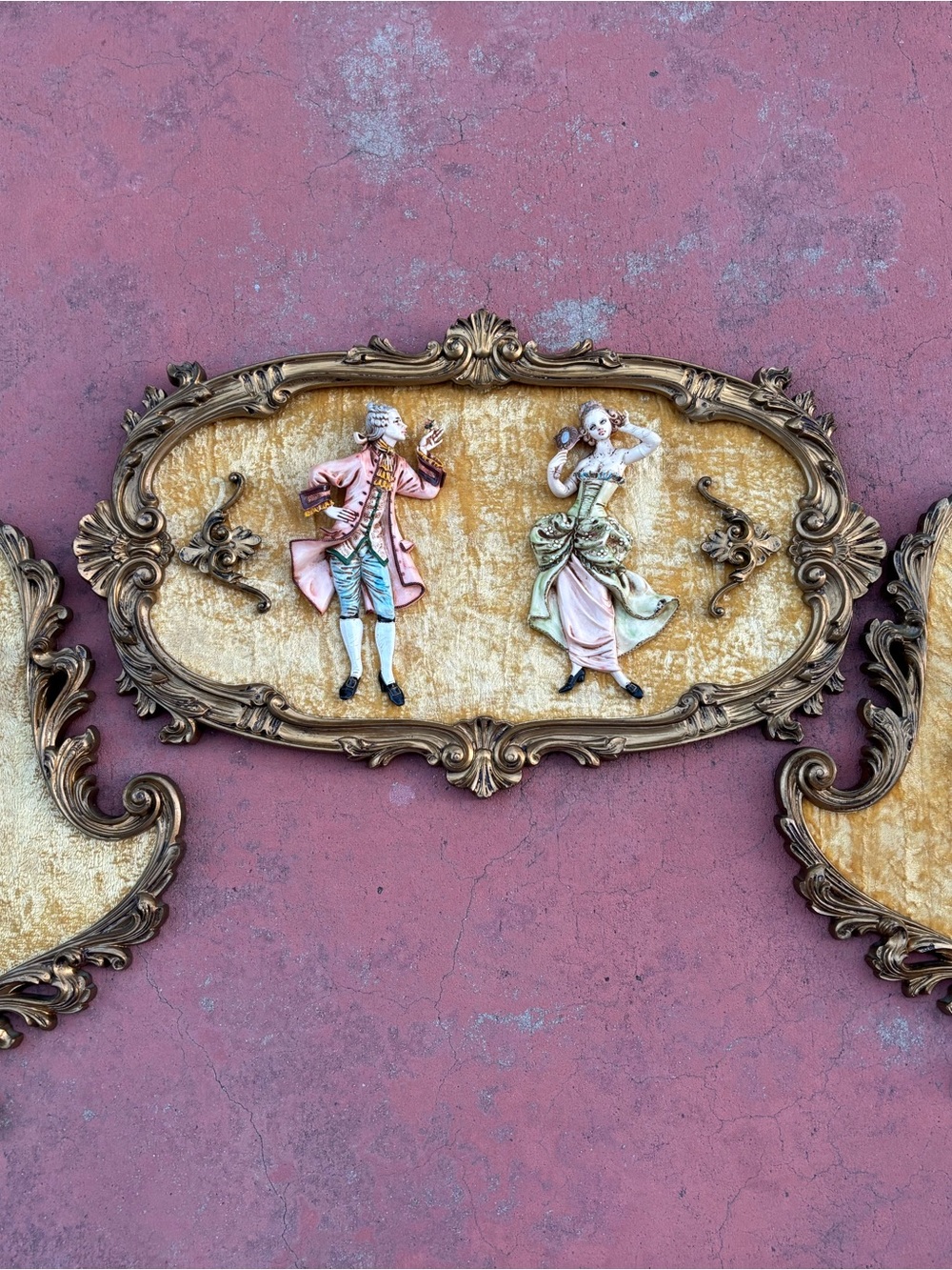 Rococo-Style Pink & Gold Decorative Wall Plaque Panel